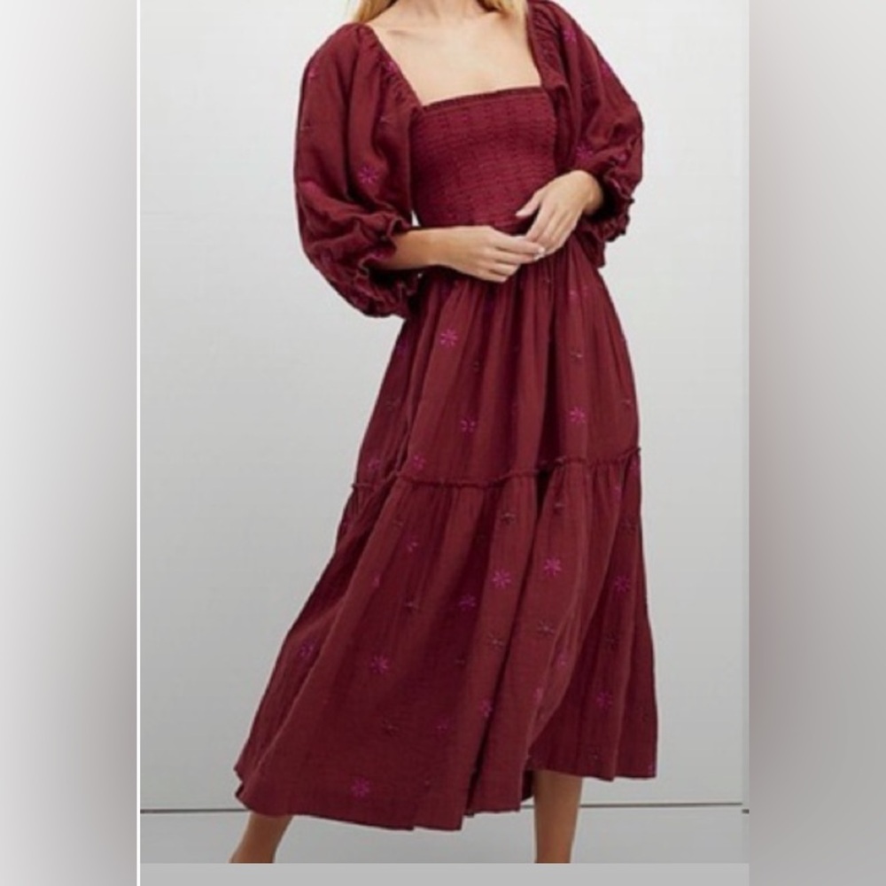 Free People Dahlia Embroidered Maxi Dress in Sweet Raisin size M